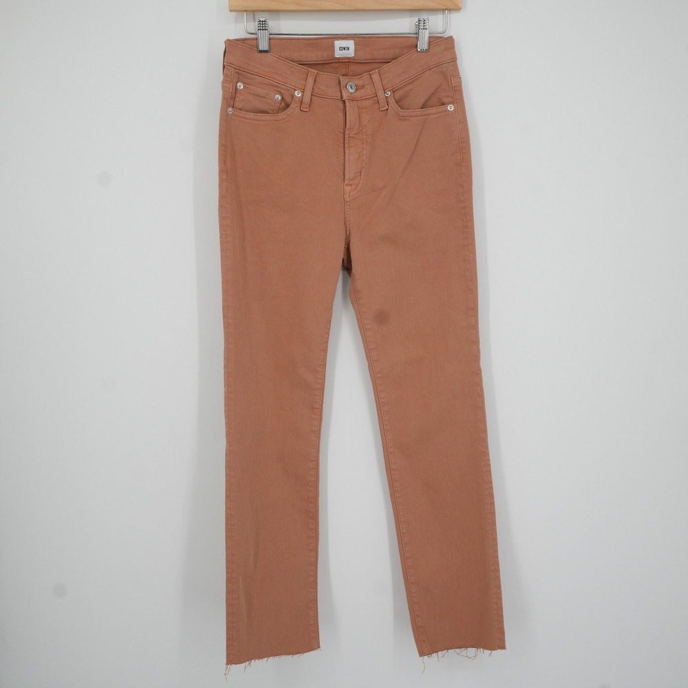Edwin Bree-Mocha Jeans Womens 28 Orange Slim Straight Raw Hem Stretch USA